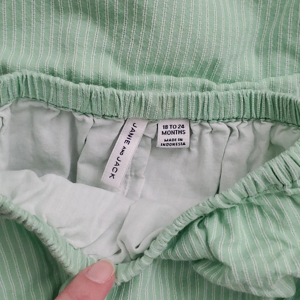 Janie and Jack Baby Girls Green White Pinstriped Lined 2-piece Outfit Sz18-24m